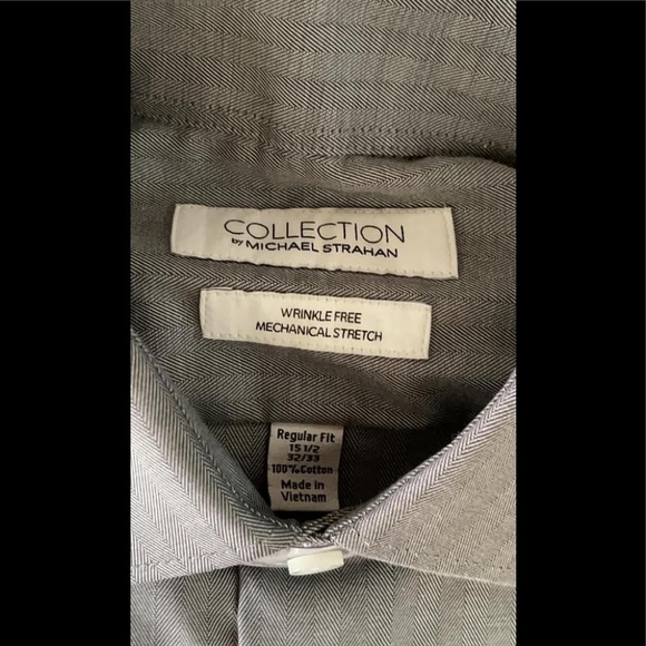 Michael Strahan Wrinkle Free Stretch Regular Fit 15-1/2 32/33 Gray Herringbone - Picture 5 of 9